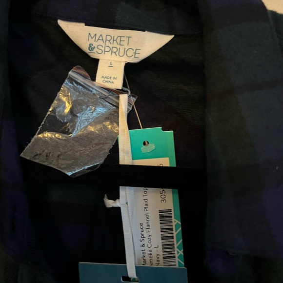 Market & Spruce Navy and Black Plaid Top Large - Picture 3 of 3